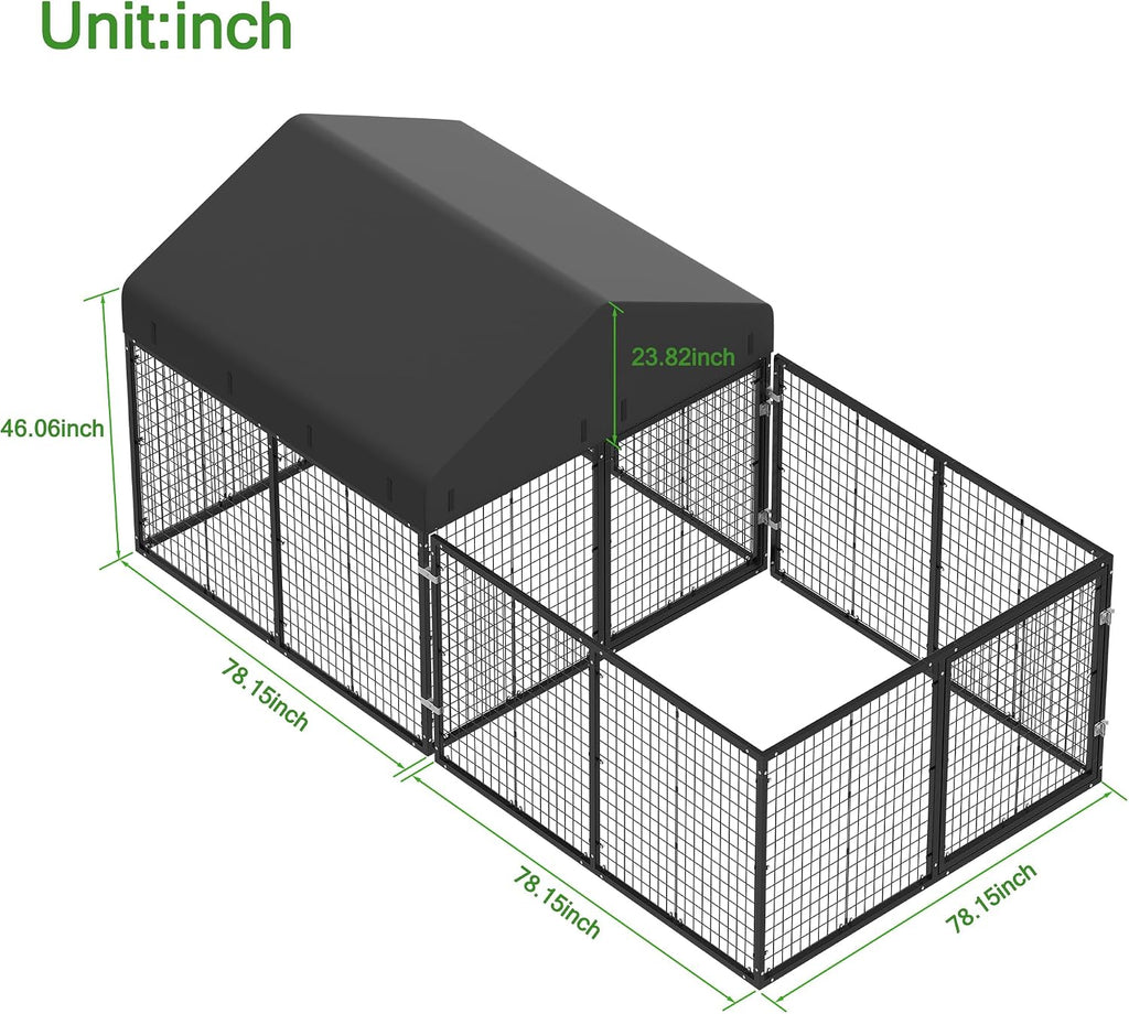 Outdoor Dog Kennel with Dog Fence for Medium/Small Dogs Anti-Rust Coating Cage with Roof All Weather Resistant Dog
