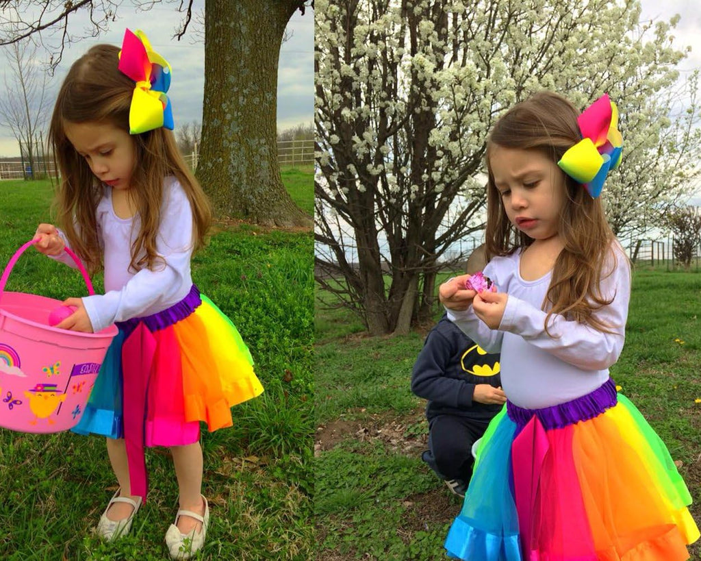 Layered Ballet Tulle Rainbow Tutu Skirt for Little Girls Dress Up with Colorful Hair Bows
