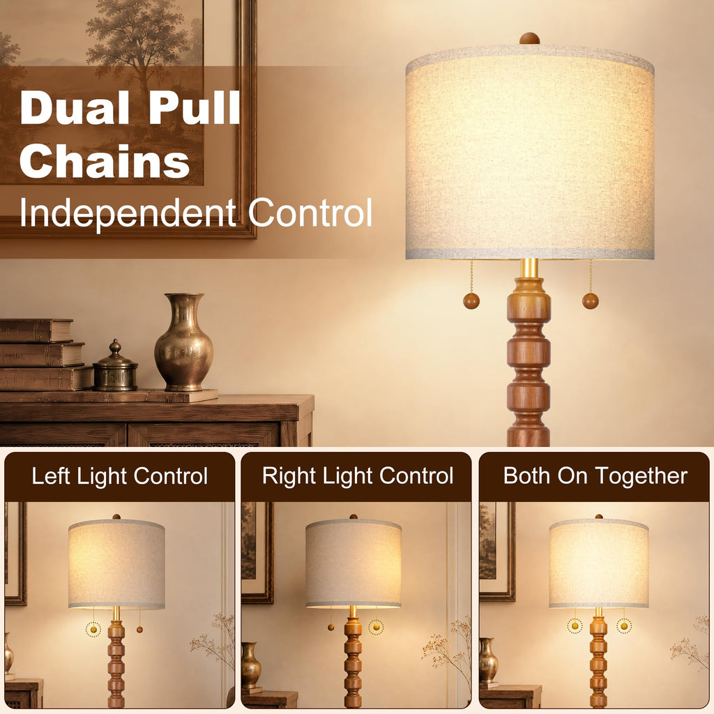 63.5"H Solid Wood Floor Lamp Bedroom, Pull Chain