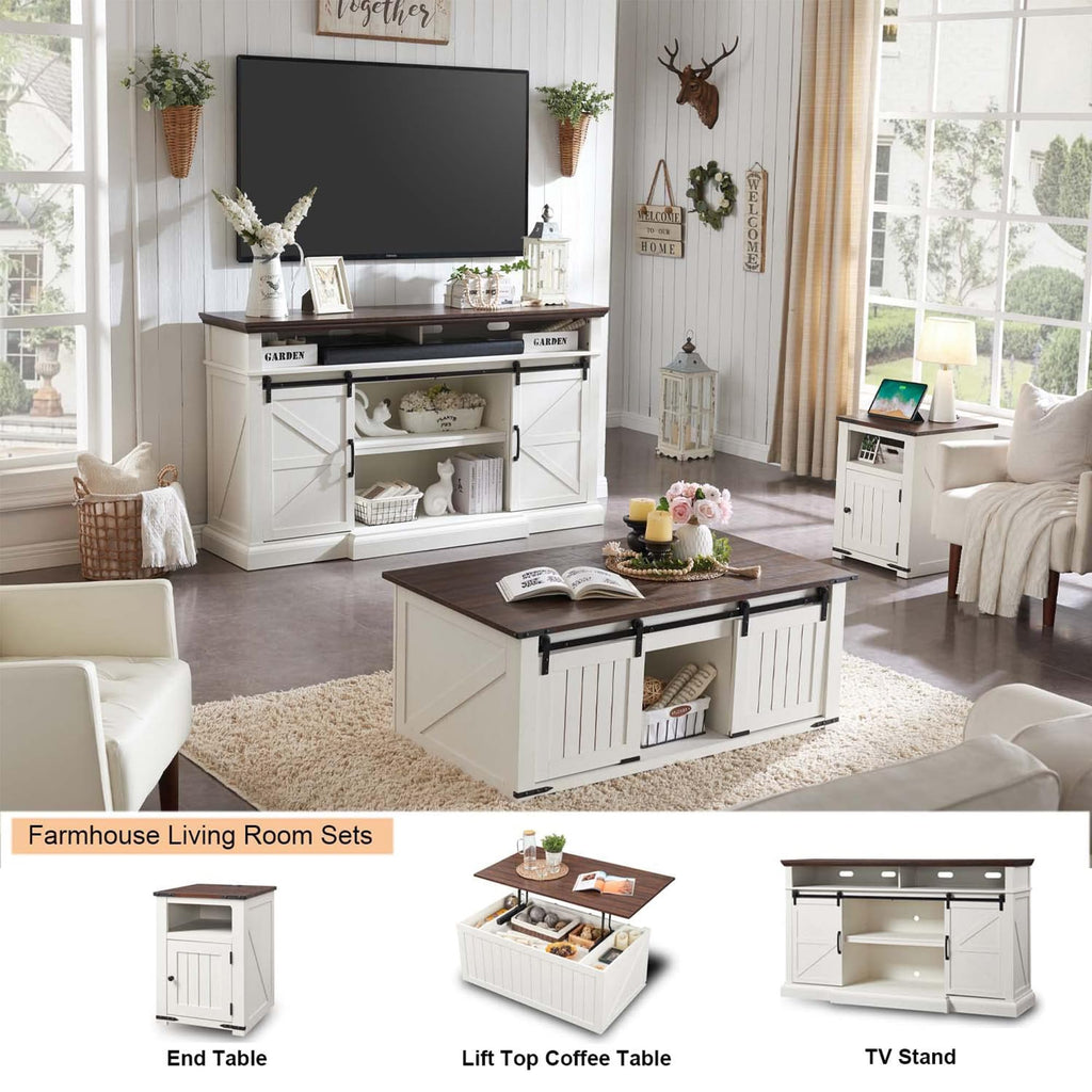 Farmhouse 80/75 inch TV Stand, 37.4" Tall Entertainment Center, White