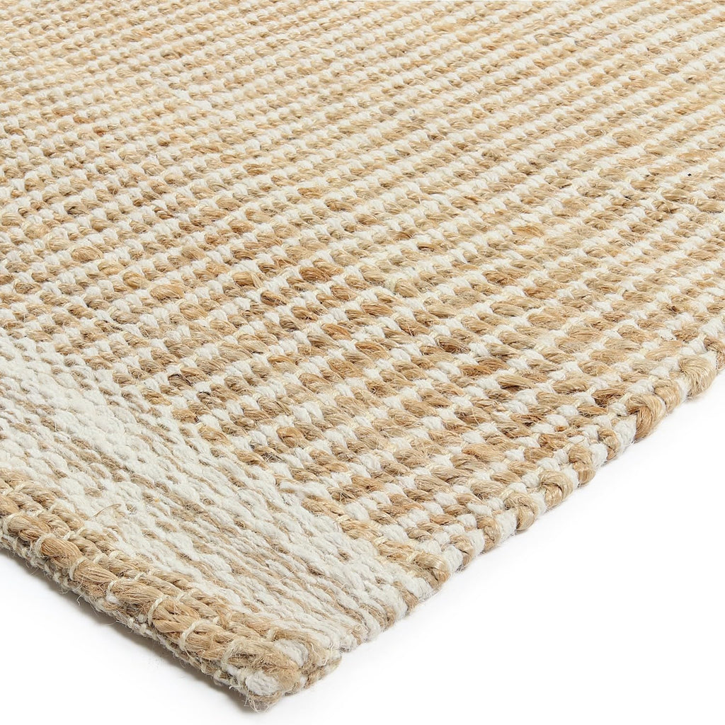 Jute & Wool Area Rug Handwoven Mini Check Pattern with 4-Inch Border - Natural Farmhouse Living Room, Dining