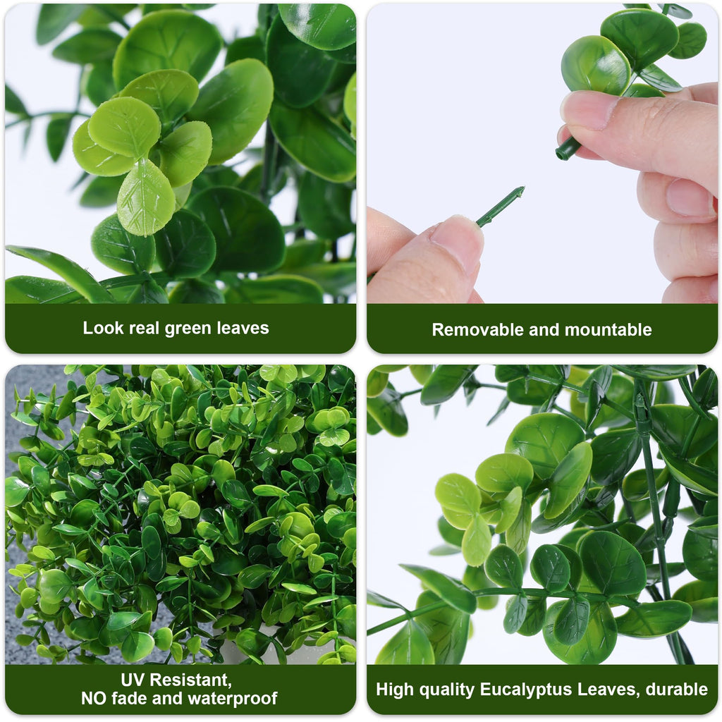 Artificial Plants for Outdoors Outside Spring Summer Decoration, 12 Bundles Faux Eucalyptus Leaves Stems Bulk Fake