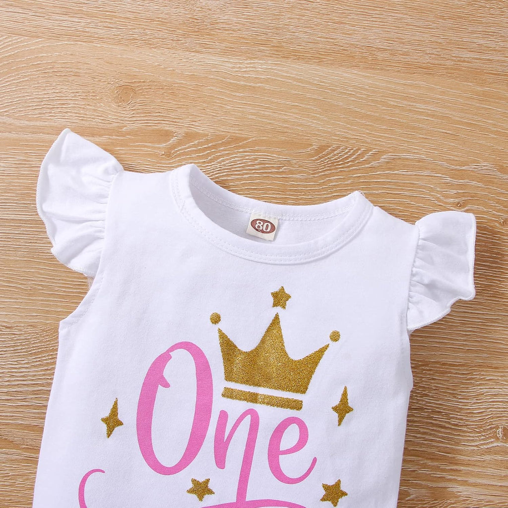 Baby Girl Birthday Outfit Romper My 1st Cake Smash Skirt Set Tutu Dress with Sequins Bowknot Headband 3Pcs