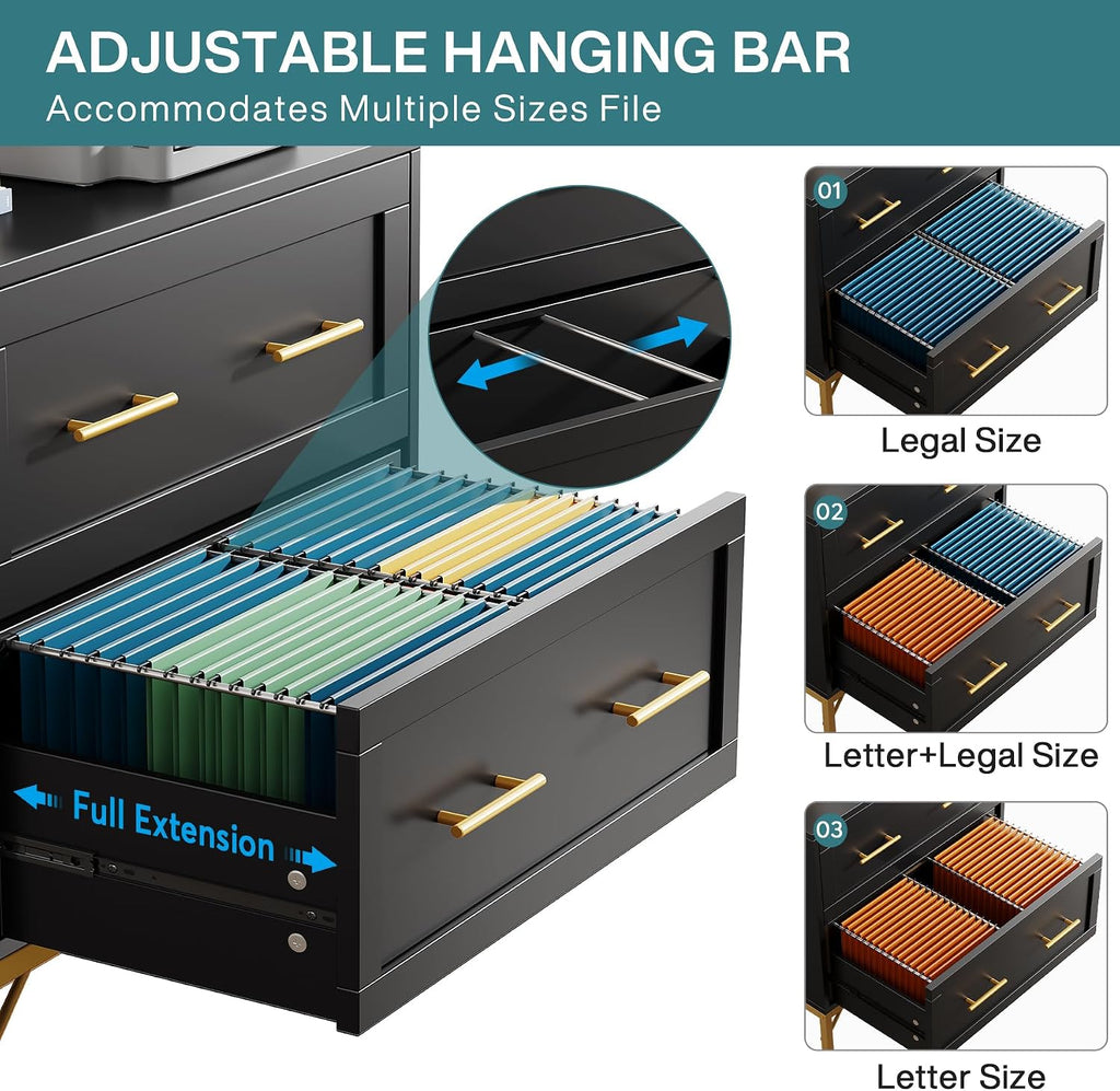2 Drawer File Cabinet, Modern Wood Lateral Filing Cabinet for Letter/Legal/A4 Size, Large File Storage Cabinets