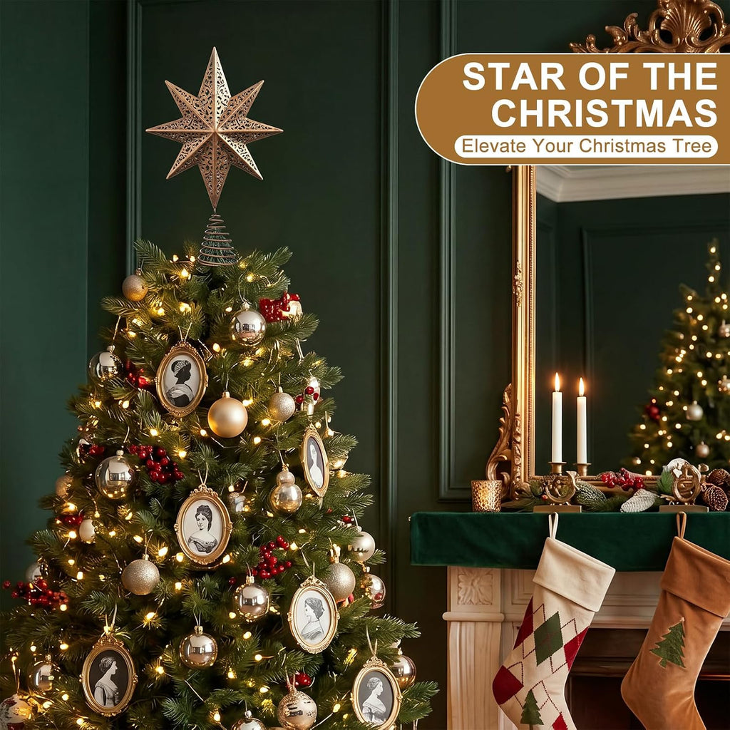 8 * 11 Inch Brass Star Christmas Tree Topper Metal Christmas Decor