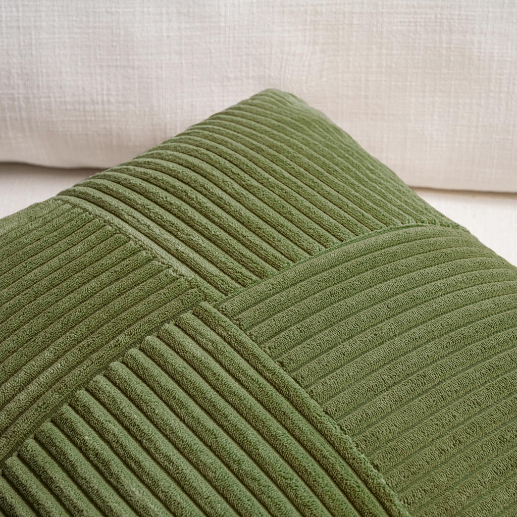 Moss Green Euro Decorative Throw Pillow Covers 28x28 Inch Couch Bed, Farmhouse Boho Home Decor, Soft Corss Corduroy