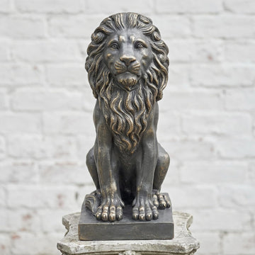 Sculptures Garden Statues, Outdoor Lion Statue 27in Tall, Magnesium Oxide Stone Composite Animal Sculpture Statue