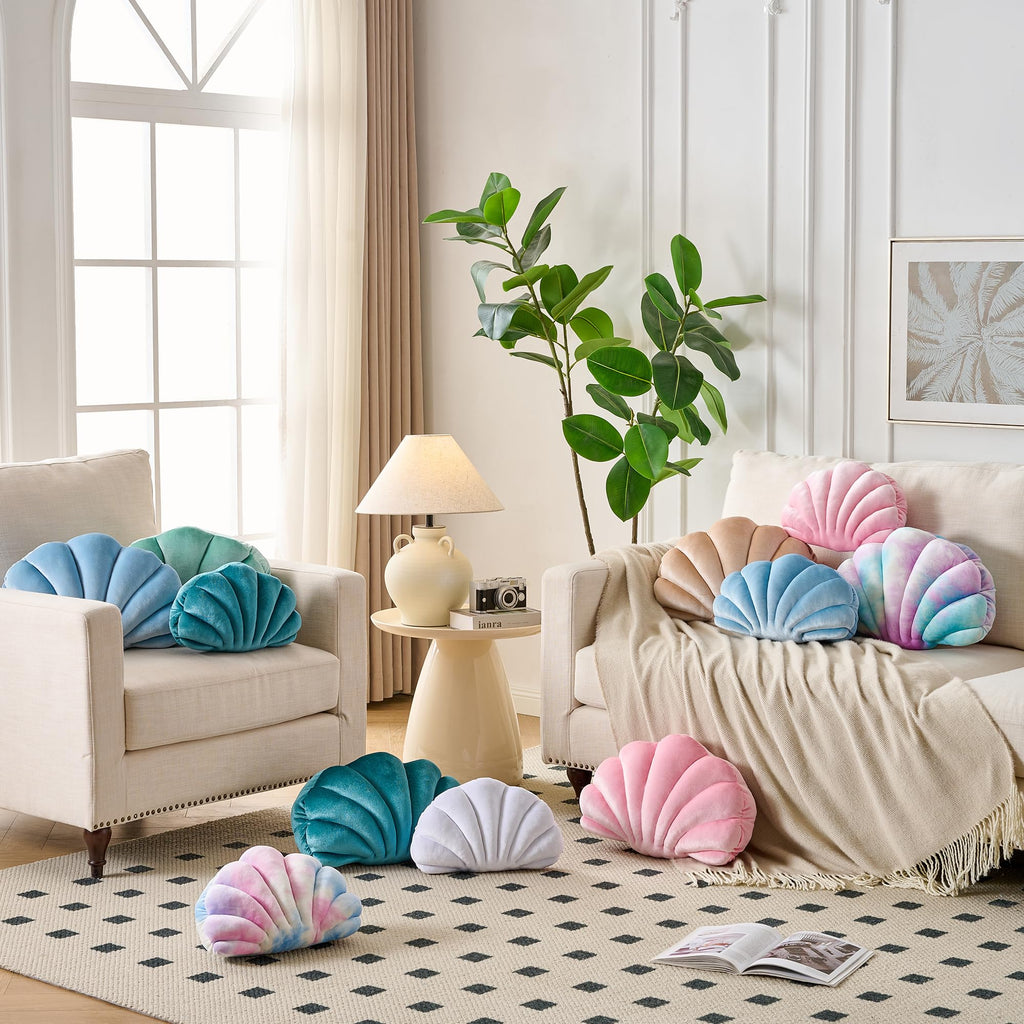 Seashell Throw Pillows, Blue Shell Shaped Pillow, Velvet, 14 Inch