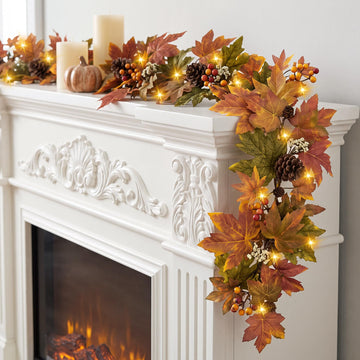 Fall Maple Leaf Garland, 6 Ft Fall Decor Garland with 30 Warm Lights
