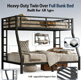 Twin Over Full Bunk Bed with Ladders, Metal Bunk Beds Frame with Full-Length Guardrails
