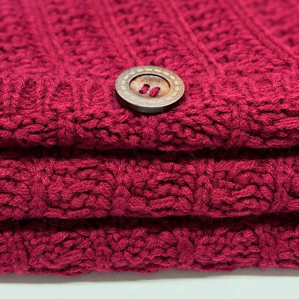 72-Inch Rib Knit Christmas Tree Skirt with Oak Buttons, Burgundy