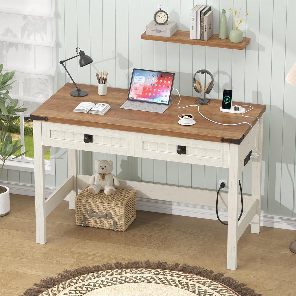 39 Inch Farmhouse Small Computer Desk with Drawers