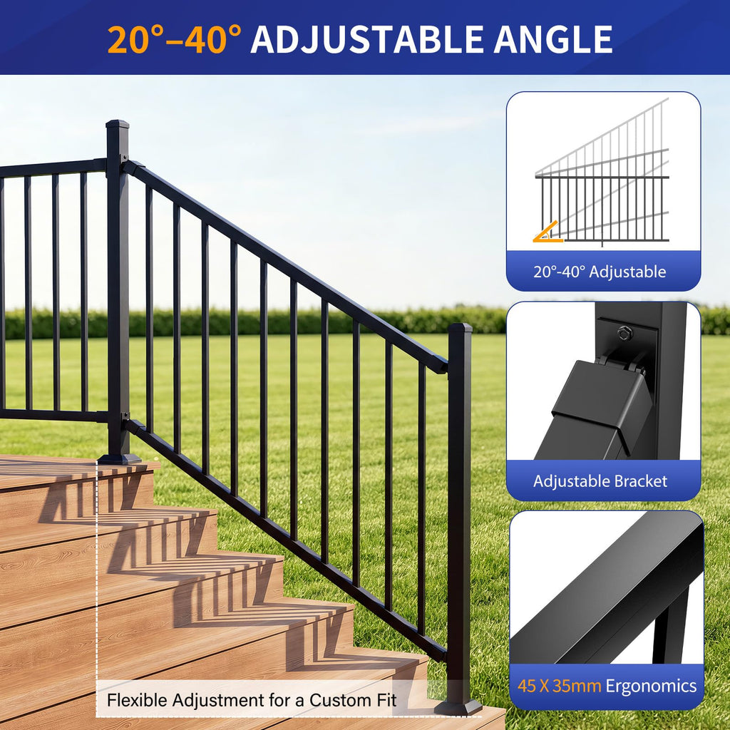 36in x 6ft Modular Aluminum Stair Railing Kit, Patented Clip-On