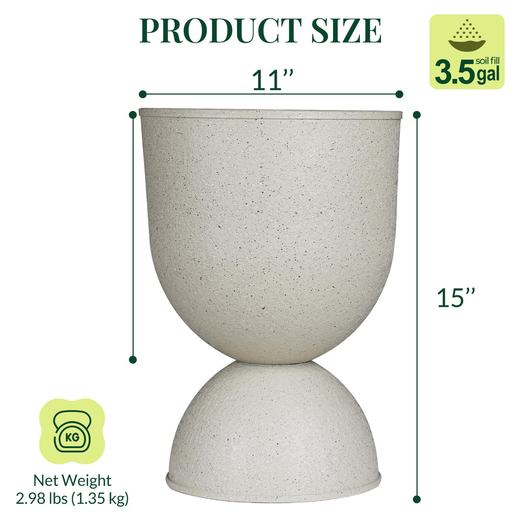 15 Inch Tall Planters, Beige Plastic Urn Planters, 2 Pack