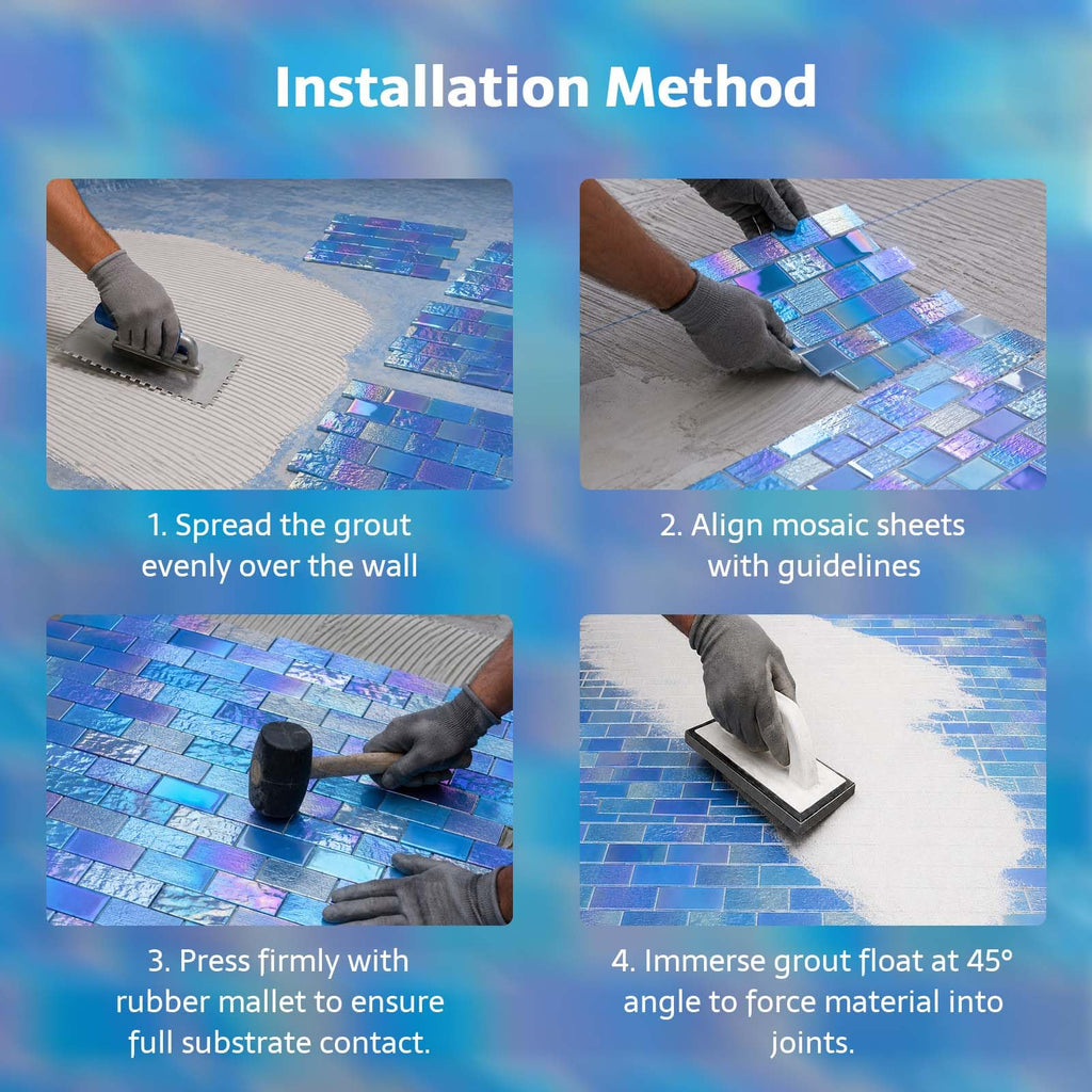 Pool Tile, Glass Backsplash Tiles Iridescent Blue 2x3 Inch Brick, 5 Sheets
