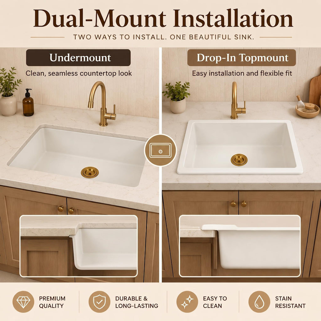 30''x18''White Undermount or Drop In Granite Composite Kitchen Sink