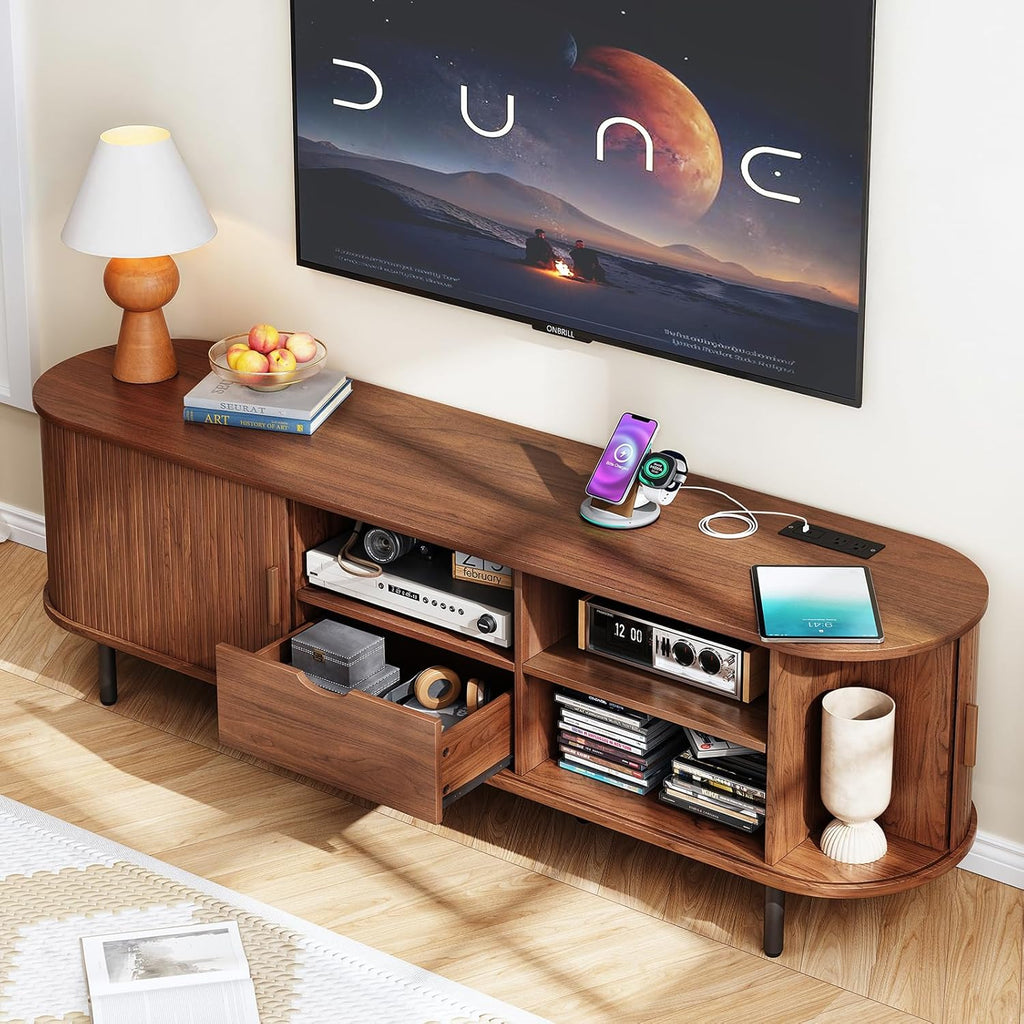69" TV Stand with Power Outlet for TVs up to 80", Entertainment Center with Storage and Drawer, TV Console with
