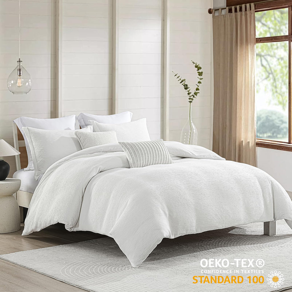 Textured Duvet Cover Set, White, Faux Cotton, 3 Piece