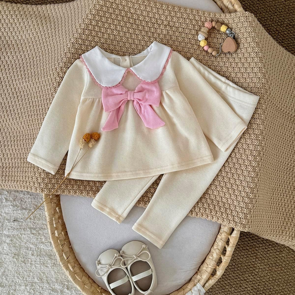 Baby Girl Clothing Set, Peter Pan Collar Bow Top + Pants Toddler Girl Clothes, Piece Outfits for Baby Girls ( - )