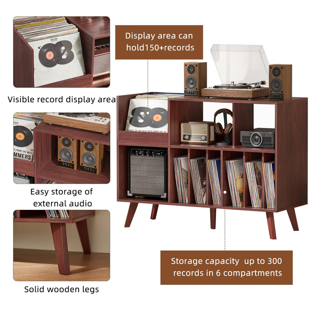 Large 48'' Record Player Stand with Display Area