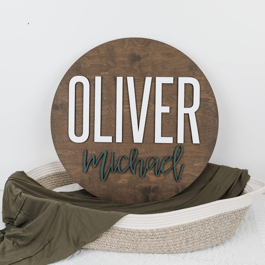 Round Nursery Name Sign, Personalized Wooden Wall Plaque, 12" 18" 24", 30" 3D Wall Art for Children & Kids Rooms