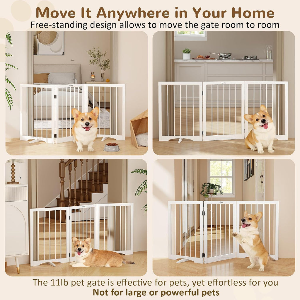 Free Standing Dog Gate Indoor, Foldable Dog Gate for Stairs Doorways