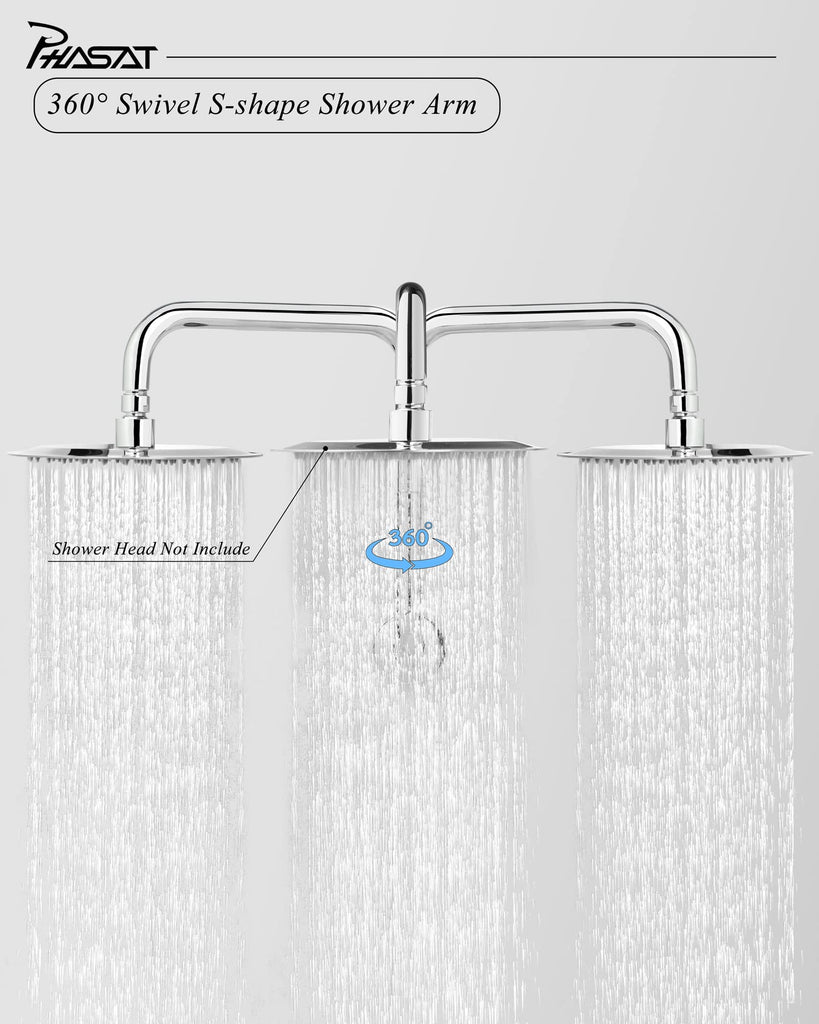 16 Inches Shower Arm Extension,S shaped Shower Arm with Flange,304 Stainless Steel High Rise Shower Head Arm