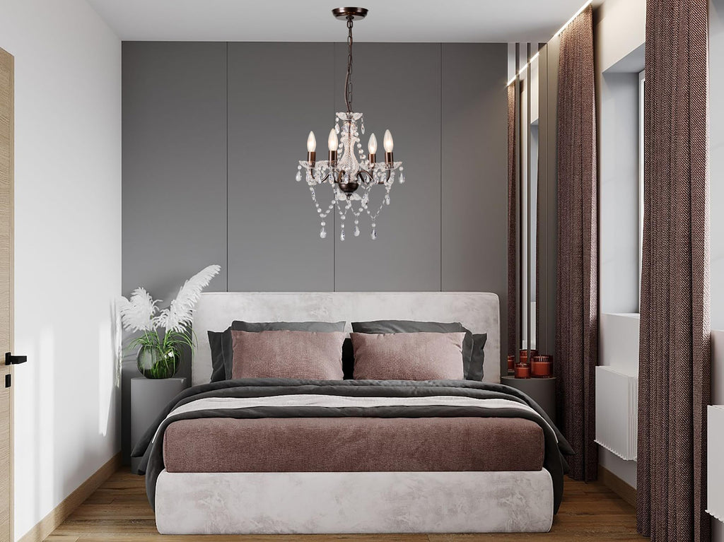 Mini Acrylic Crystal Chandelier Modern Farmhouse Bronze Chandeliers Lighting 4 Lights Candle Style Pendant Light