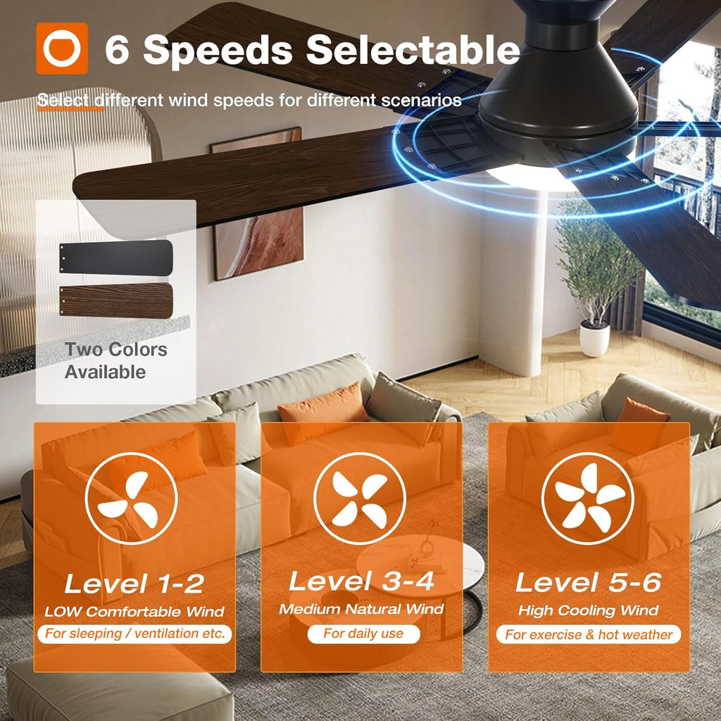 Ceiling Fans with Lights, 52 inch Low Profile Ceiling Fan with Light and Remote Control, Flush Mount, Reversible, 3CCT, Dimmable, Noiseless, Black Ceiling Fan for Bedroom, Indoor/Outdoor Use A103-B0CLNJNKMW