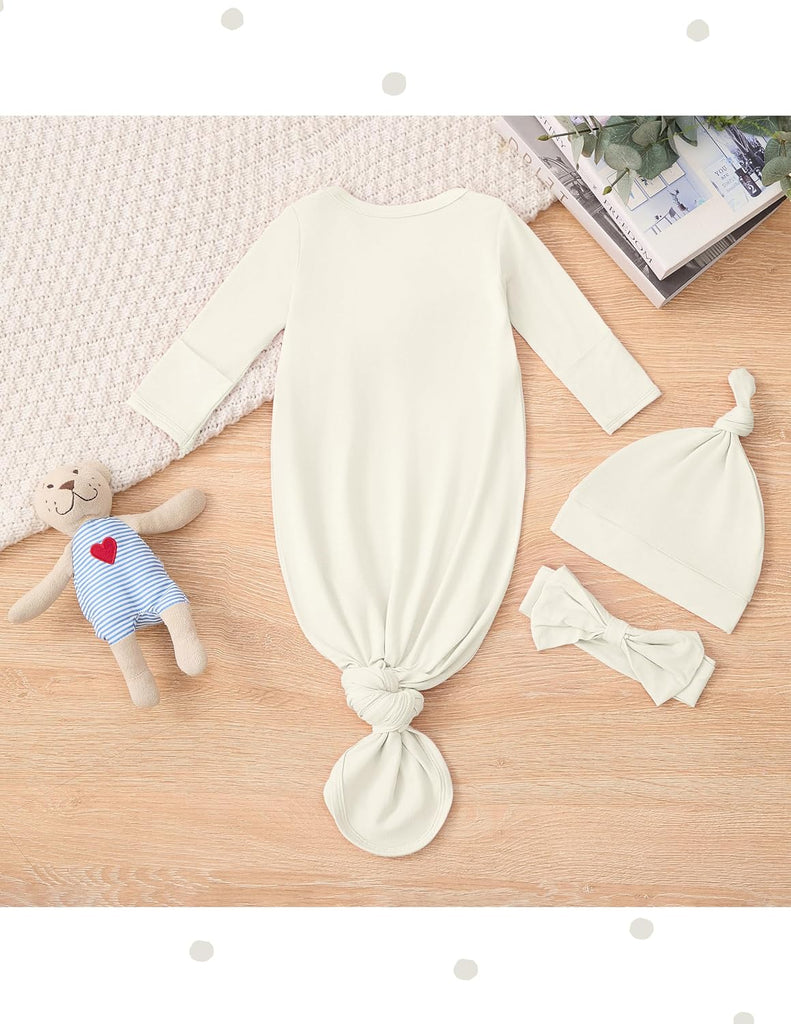 Newborn Knotted Gown 2Pack, Soft Breathable Baby Sleep Gown for Boys Girls, Infant Baby Coming Home Hospital Outfit