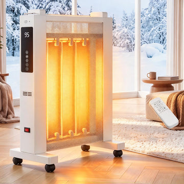25" Space Heater for Large Room Indoor Use, 1500w Electric Mica Panel Heater, 3 Sides Heating, 12H Timer, Quiet
