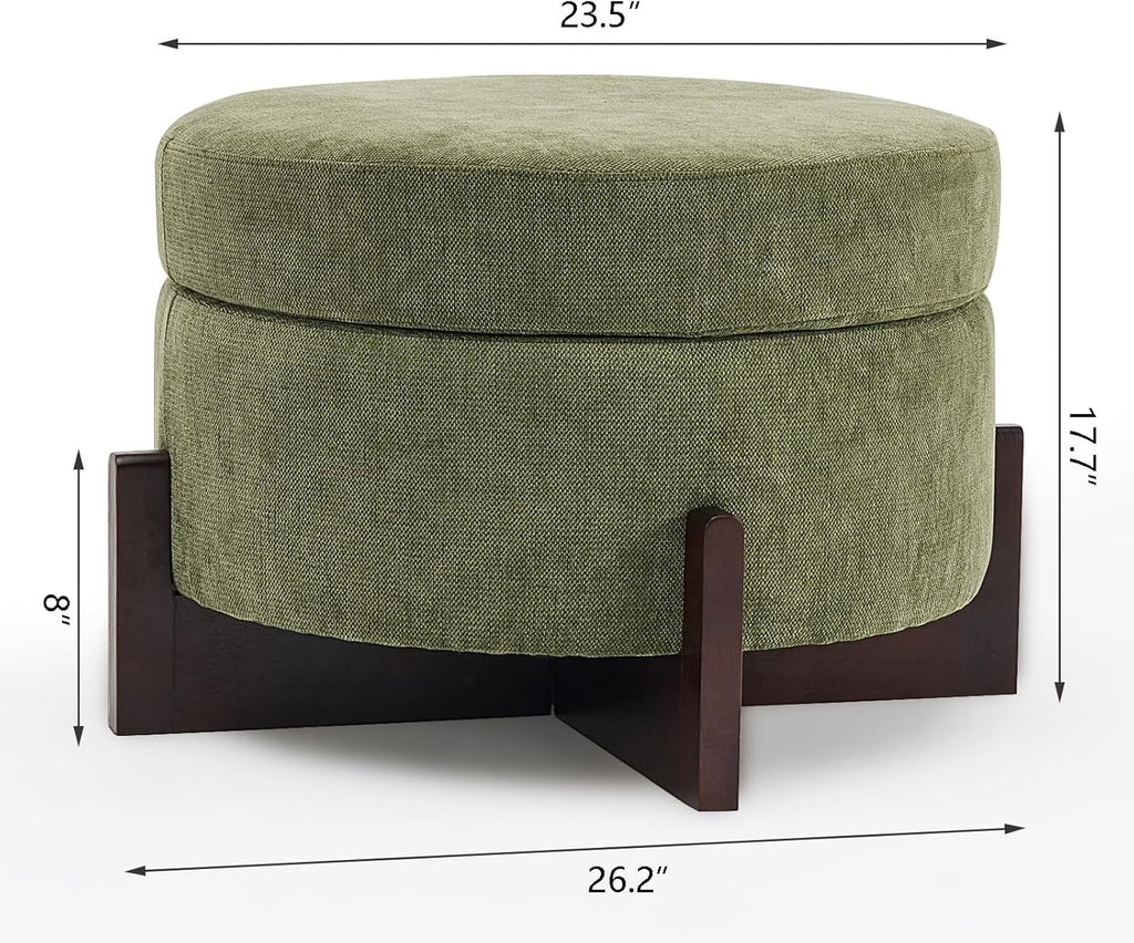 26Inch Round Storage Ottoman, Modern Chenille Upholstered Ottoman with Storage, Ottoman Coffee Table with Removable