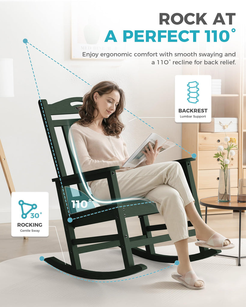Oversized Outdoor Rocking Chairs Set of 8, 380lbs Heavy-Duty Large Patio Rocker, High Back Cozy Porch Chairs, Weather