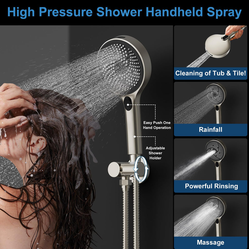 Shower System Brass Thermostatic Shower Faucet Set With Valve and Diverter Shower Mixer with 2 Rain Shower Head and