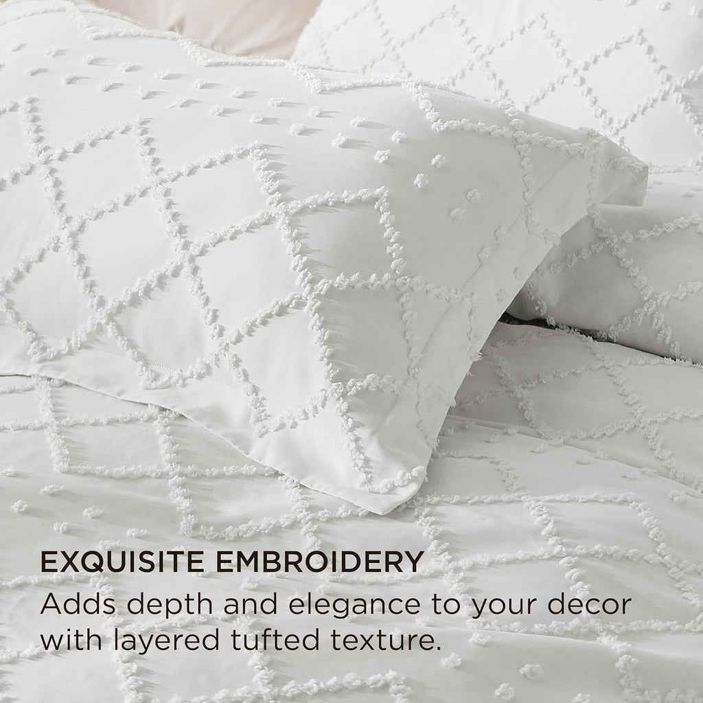 Boho Duvet Cover Queen - White Breathable & Soft Boho Bedding, Machine Washable Comforter Cover for All Seasons