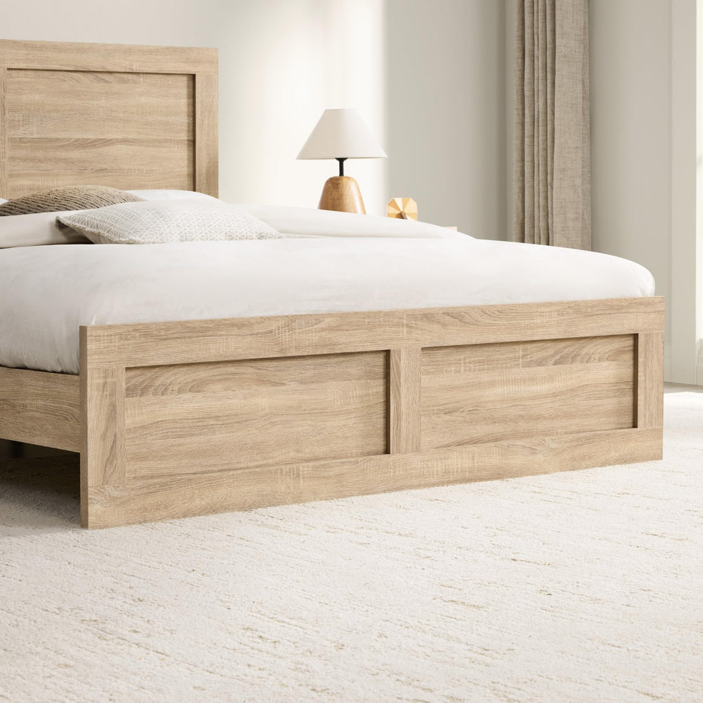 Wood Bed Frame with Headboard and Footboard, Natural, Queen