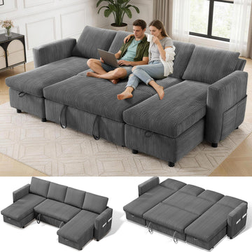 106" U Shaped Sectional Sleeper Sofa Bed with Pull Out Bed, Sectional Sleeper Couch Pull Out Couch with Reclining
