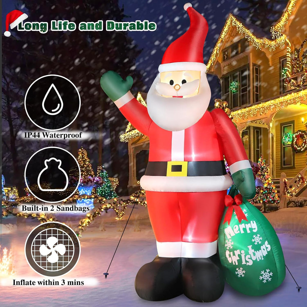 10 FT Christmas Inflatable Santa Claus Outdoor Decor for Yard, Giant Blow up Santa Decoration with Big Gift Bag