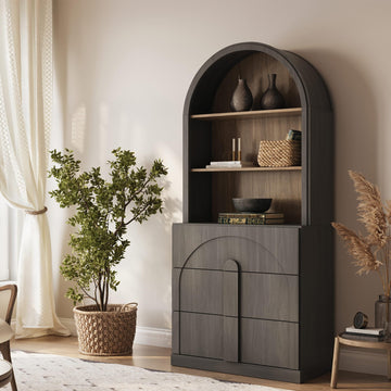 71" Tall Storage Cabinet with 3 Drawers, Wooden Sideboard Buffet Cabinet with Hutch for Pantry and Kitchen