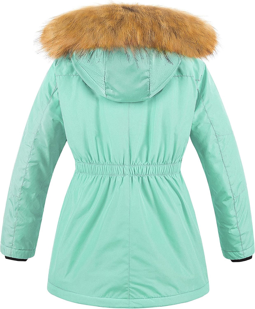 Girl's Long Winter Warm Parka Sherpa Trimmed Collar Puffer Ski Jacket Coat
