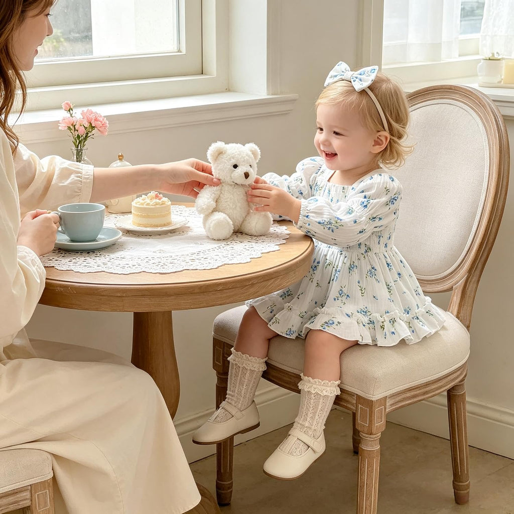 Baby Girl Romper Dress Smocked Long Sleeve Jumpsuit & Headband for Infants