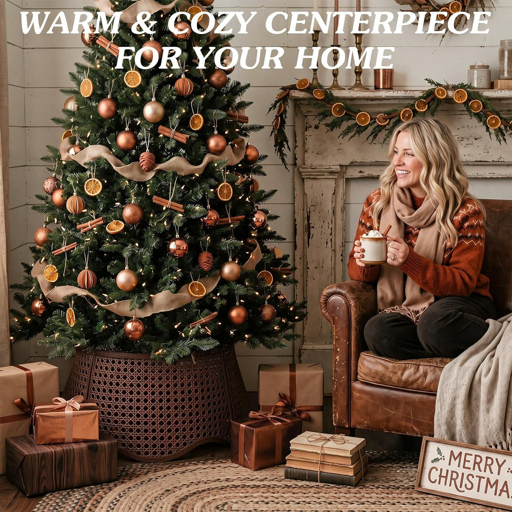 26in Rattan Christmas Tree Collar Woven Tree Skirt Collar Brown