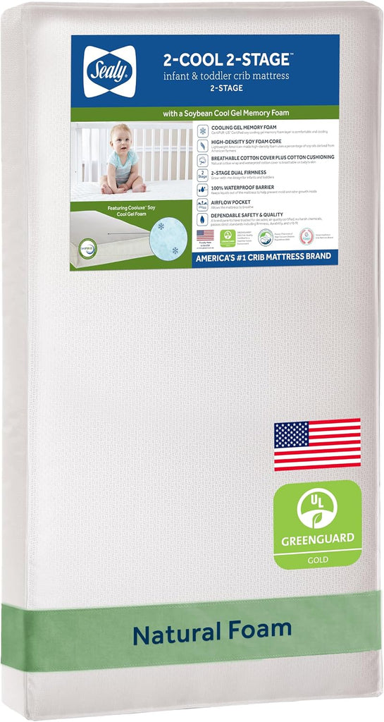 2 Cool 2 Stage Breathable Crib Mattress GREENGUARD Gold Certified, Made in USA, Premium Extra Firm Cooling Foam