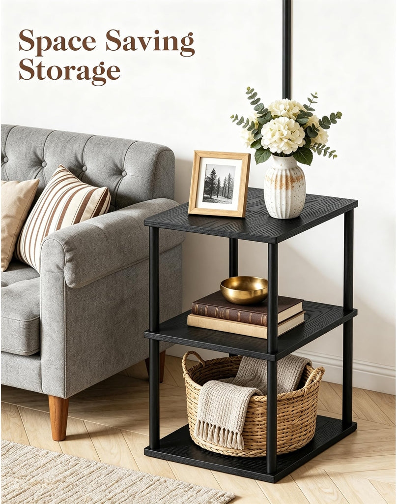 LED Floor Lamp with Table, 18W Bright Reading Floor Lamp, Narrow Side Table with Dual Head Goose-Neck, Adjustable
