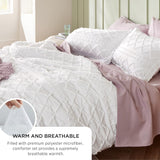 Queen Comforter Set - White Comforter, Boho Tufted Shabby Chic Bedding Comforter Set for Kids