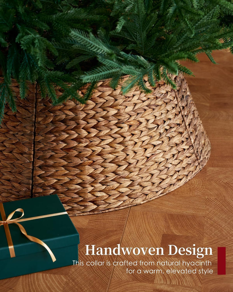 28in Christmas Tree Collar - Woven Hyacinth Tree Collars for Artificial Trees - Rattan Rustic Farmhouse Basket for