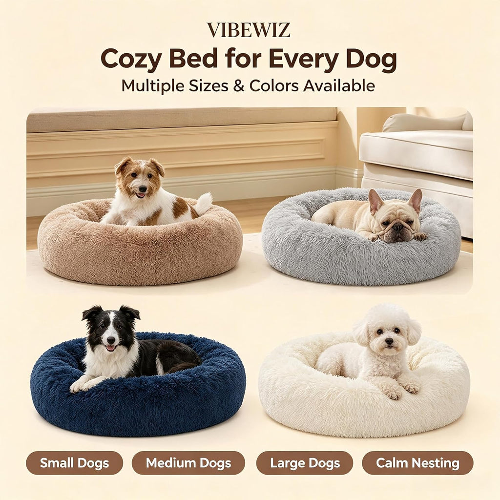Calming Dog Bed, Washable Donut Cuddler Round Plush, 33ins Camel