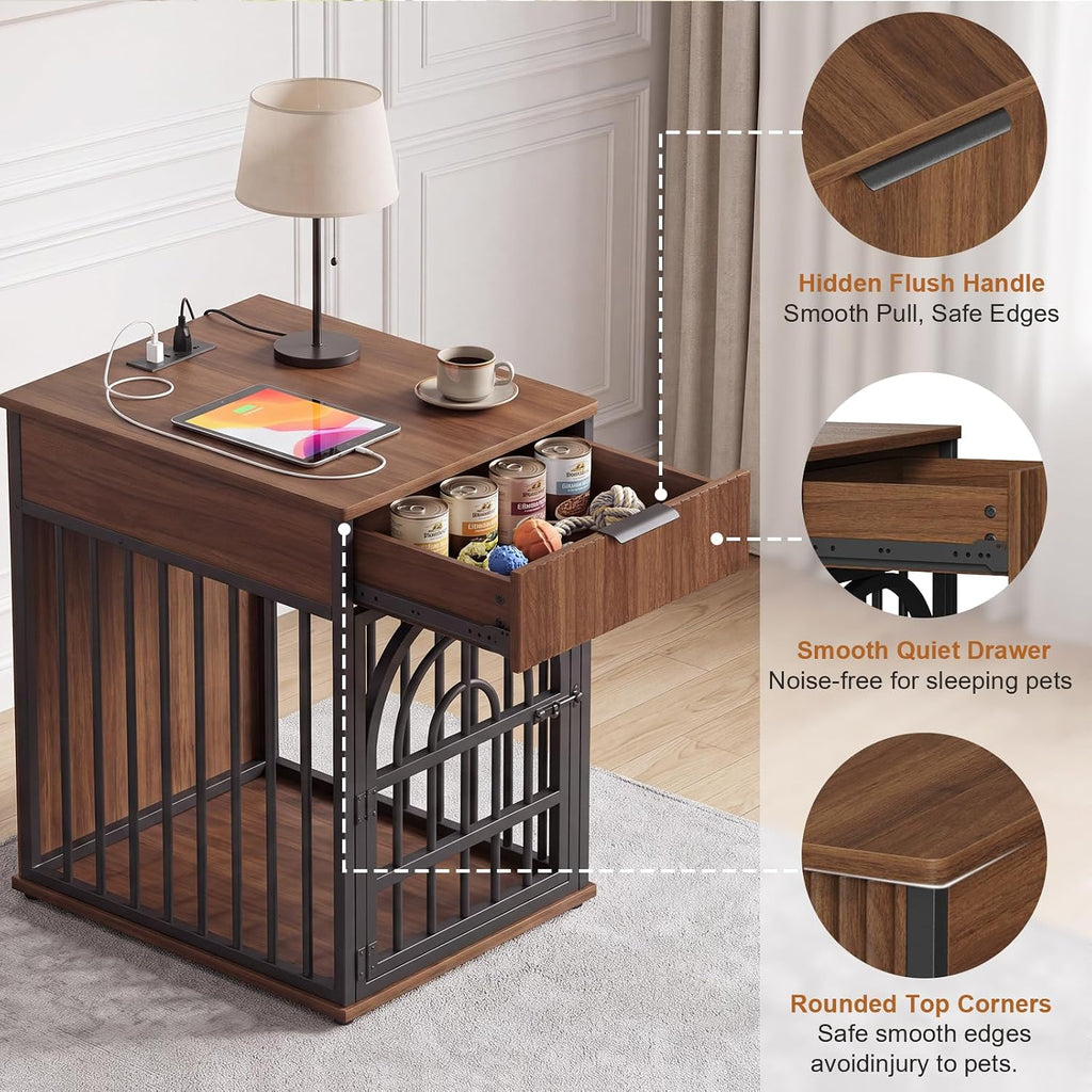 Dog Crate Furniture, Wooden Dog Kennel for Small Breed, Walnut