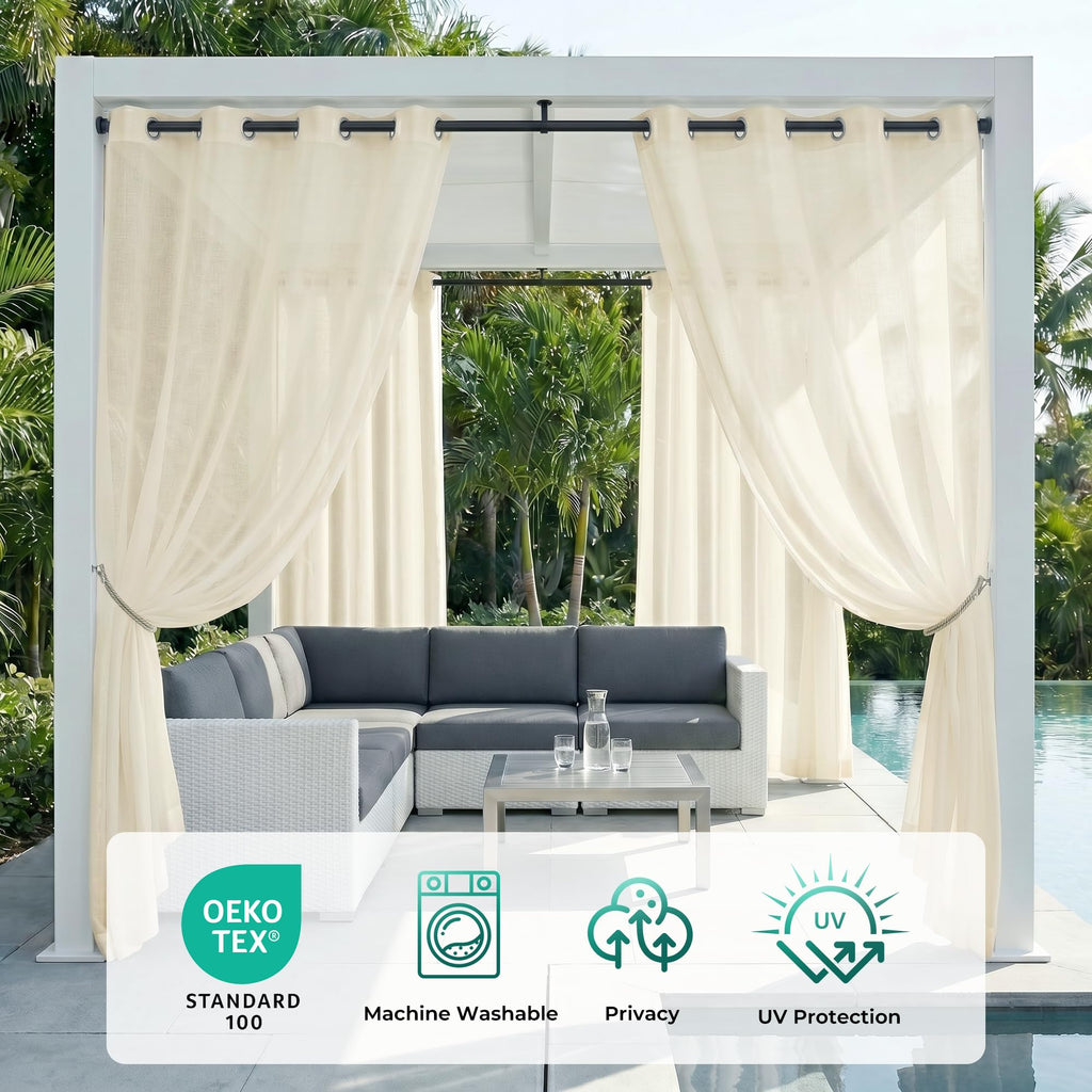 4 Panels Outdoor Sheer Curtains Waterproof With Grommet