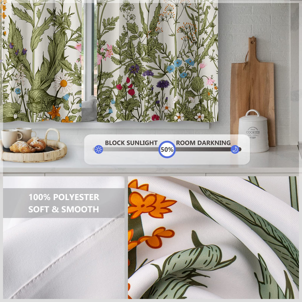 Boho Mountain Cactus Kitchen Curtains - Minimalist Abstract Mid Century Modern Sunset Plant Art Short Tier Curtains